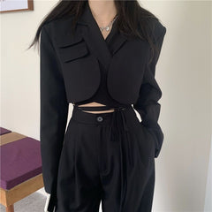 Women Sexy New Chic Crop Blazer Jacket &High Waist Trousers Suits Wide Leg Pants Outfit 2-Piece Set Fashion For Female Summer voguable