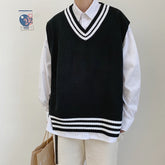 Voguable Men Sweater Vests Striped Sleeveless V-neck Knitted Shrug Ins Preppy Style Ulzzang Chic Leisure Loose Male Clothing Harajuku New voguable