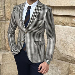 Voguable Houndstooth Plaid Casual Blazer for Men One Piece Suit Jacket with 2 Side Slit Slim Fit Male Coat Fashion Clothes New Arrival voguable