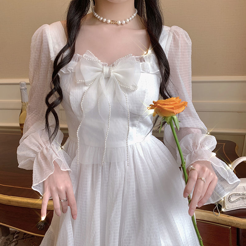 French Sweet Fairy Lolita Dress Women Long Sleeve Lace Y2k Mini Dress Vintage Kawaii Clothes One Piece Dress Korean 2022 Autumn spring voguable