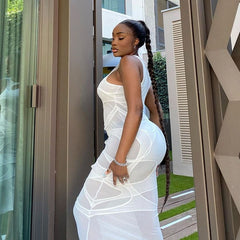 Sleeveless O-Neck Solid Patchwork Mesh Maxi Dress Autumn Winter Women Fashion Sexy Party Club Elegant Clthings voguable