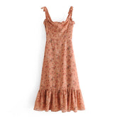 Voguable Vintage Prairie Chic Floral Print Dress Women Sexy Sling Holiday Summer Chiffon Dress Female Sleeveless A-line Midi Robe voguable