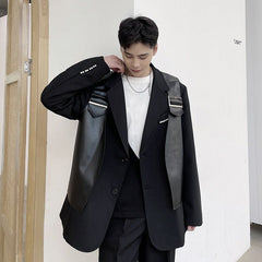Men's Wear Autumn Niche Design PU Leather Black Vest Japan Korean Tide Causal Sleeveless Cool Waistcoat Male voguable