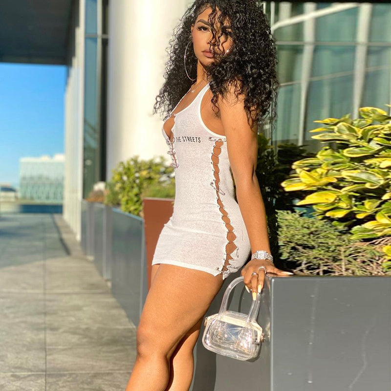 Voguable Sleeveless Mini Dress Patchwork With Corset Patchwork Zipper Bodycon Sexy Streetwear Casual Y2K voguable