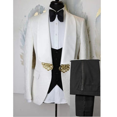 Voguable 3 Pieces Men Suits For Wedding 2023 Custom Made Classic White Blazer Business Prom Suits Groomsmen Groom Mens Tuxedo voguable