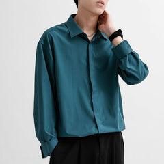 Voguable Korean Fashion New Drape Shirts for Men Solid Color Long Sleeve Ice Silk Smart Casual Comfortable Button Up Shirt voguable
