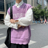 Men Sweater Vest Spring Letter Loose Personal Sleeveless Knitted Sweaters Male Korean Preppy Style All-match V-neck Ins Fashion voguable