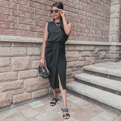 2022 New Women White Black Skirt Gathered Detail High-waist midi elegant High Street casual Fashion Women skirts voguable