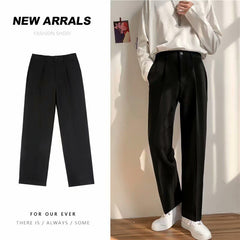 Voguable Ice Silk Men Suit Pants Loose Loose Drape Straight Leg Trousers for Men Thin Wide-leg Casual Ninth Pants Japanese Streetwear voguable