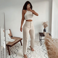 Voguable  Ardm Fashion High Waisted Casual White Trousers Women Brown Stright Pants Office Lady Korean Style Women 2022 Pantalones Mjuer voguable