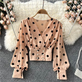 Voguable Women Polka Dot Shirts Vintage Double Breasted Long Sleeve Slim Tops Spring Fashion Korean White Short Blouses 2022 voguable