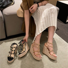 Open Toe High Heel Sandal for Women Muffins shoe Suit Female Beige Clogs Wedge Summer Shoes Peep High-heeled Flat Black Thick Pl voguable