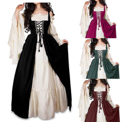 Voguble Halloween Women European Medieval Court Fancy Vampire Cosplay Costume Carnival Vintage Strapless Long Sleeve Queen Elegant Dress voguable