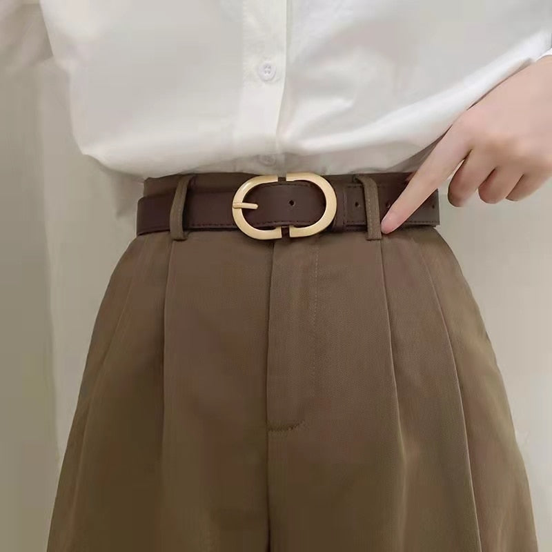 105cm Female Fashion Belt Simple Metal Buckle Belt for Women Black Suit Jeans Clothing Accessories voguable