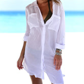 Voguable Summer Sexy Women Beach See-through Sundress Long Sleeve Shirt Dress Bikini Cover-Ups Lady Swimwear Cover-Ups Beachwear voguable