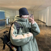 Voguable Hong Kong style cotton coat jacket lamb plush men's winter Korean version of the loose trend cotton coat male youth cotton coat voguable