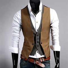 Voguable Fake Two Piece Mens Suit Vest Slim Casual Business Gentlemen Men Waistcoat Groomman Wedding Mens Gilet Oversized Steampunk Vests voguable