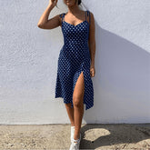 Voguable Dresses 2022 Sundress Summer Women Causal Polka Dot Sleeveless High Pleated elastic waist V-Neck Beach Dress Vestidos De Verano voguable