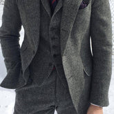 Voguable Gray Wool Tweed Men Suits For Winter Wedding Formal Groom Tuxedo 3 Piece Herringbone Male Fashion Set Jacket Vest with Pants voguable