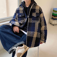 Autumn Plaid Jacket Men Fashion Retro Pocket Casual Jacket Men Streetwear Korean Loose Lapel Coat Mens Outerwear M-2XL voguable