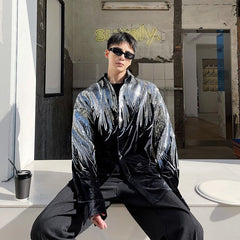 Embroidery Sequin Velvet Fashionable Temperament Men's Long Sleeve Shirts Lapel Personal Design Oversized Tops 9Y6658 voguable