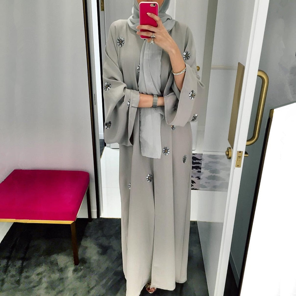 Voguable Dubai Abaya Muslim Fashion Handmade Sequins Embroidered Cardigan Robe Marocain Turkish Islamic Kimono Ramadan Eid voguable