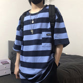 Voguable Summer Short-sleeved Striped T-shirt Teen College Style Fashion Casual 2022 Clothes Men Hip-hop Oversize Loose Unisex Clothes voguable