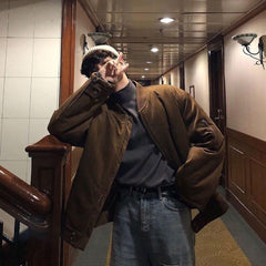 Voguable Corduroy Padded jacket men women's Korean trendy versatile warm jacket autumn winter plus cotton thick casual preppy urban coat voguable