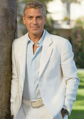 Voguable White Summer Linen Men's Blazer 2 Pieces Party Wedding Tuxedos Slim Fit Custom Middle-aged men's business Suits (Jacket+Pants) voguable