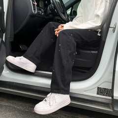 Star embroidery black jeans men's fashion brand straight tube loose hiphop fried Street pants over size wide leg pants 2021 New voguable