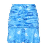 Women Boho Beach Skirts Summer High Waist Floral Printing Ruched Slim Short Mini Skirt A-line Bottoms Party Vacation Female voguable