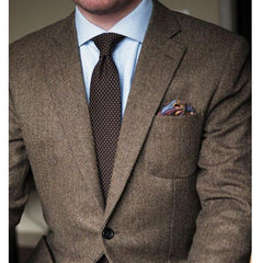 Voguable Brown Herringbone Tweed Casual Men Suits for Winter 2 Piece Wedding Groomsmen Tuxedo Male Set Jacket with Pants New Fashion voguable