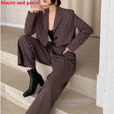 Office Lady Blazer Suits Vintage Two Piece Set Women Long Sleeve Short Blazer + High Waist Wide Leg Long Pants 2 Piece Outfits voguable