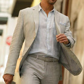 Voguable Gray Linen Summer Suits for Men New Male Fashion Clothes 2 piece Custom Wedding Tuxedo for Groom Set Blazer with Pants voguable
