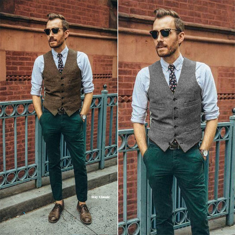 Voguable New arrival Mens Vest Waistcoat Herringbone Single-breasted Jacket J Mens Slim Fit Wool Blazer voguable