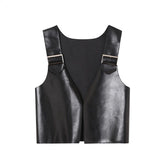 Men's Wear Autumn Niche Design PU Leather Black Vest Japan Korean Tide Causal Sleeveless Cool Waistcoat Male voguable