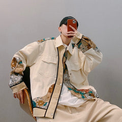 Voguable Men's Jacket Autumn Men's Coats Baseball Jacket Embroidery Khaki Couples Coat Chinese Style Streetwear Hip Hop Harajuku voguable