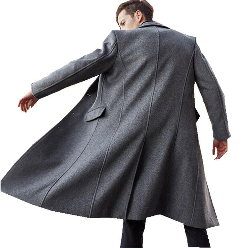 Voguable British Style Long Wool Trench Coat Men 2021 Winter Mens Cashmere Coat Slim Fit Extra Long Overcoat Windbreaker Manteau Homme voguable