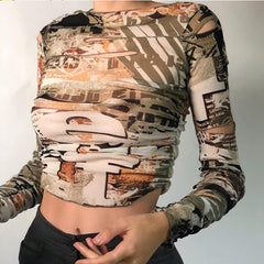 Autumn stacked cut out Hole female tshirt Gothic street fashion graphic crop tops casual Basic tees woman Selling new voguable
