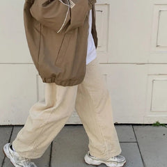 Voguable Brown Corduroy Pants Women High Waist Soft Girl Kawaii Korean Style Beige Wide Leg Pants Women Plus Size Loose Pants voguable