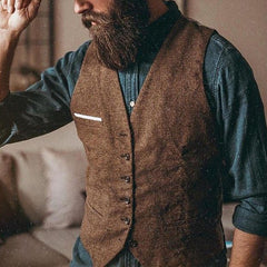 Voguable Men's Suit Vest Tweed Jacket Slim Fit Wedding Groomsman Clothing V Neck Man Waistcoat Casual Business Jacket Vest For Men voguable