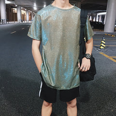 Summer Bright Color Short-sleeved T-shirt Men's Fashion Casual O-neck Hip-hop T Shirt Men Streetwear Wild Loose Tshirt Male voguable
