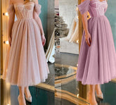 Voguable Party Evening robes de soirée Tea Length Prom Women Midi Corset Dress Backless Vintage Off Shoulder Tube Ball Gowns Vestido 2022 voguable