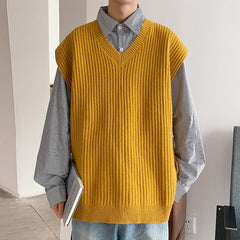Voguable 2021 Men's Vest Sweater Casual Style Wool Knitted Business Men's Sleeveless Vest Youthful vitality Men's leisure Knit shirt 5XL voguable