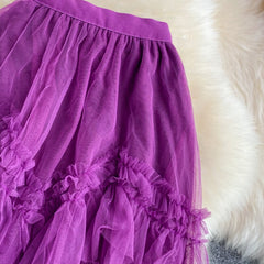 Autumn Vintage Purple/Khaki/Black Ruffle Mesh Skirt Women Sweet High Waist A-Line Irregular Party Draped Faldas Female Saias New voguable