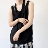 Summer Trend Versatile Fake Two-piece Vest Loose Sleeveless Men's Tank Tops Korean Black White Clothing New voguable