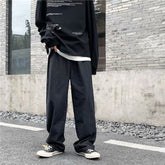 Voguable Men Jeans Solid Drawstring Denim Full Length Straight Loose Males All-match Trendy Punk Baggy Retro Leisure Chic Cowboy Trousers voguable