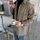 Autumn Thick Woolen Plaid Shirts Men's Casual Loose Korean Trend Long Sleeve Button Up fit Tops Fashion 9Y4518 voguable