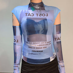 Y2K Slim Bodycon Tops Summer Fashion Women Printing T-Shirt Long Oversleeve Party Club Outfit Casual Streetwear voguable