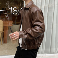 Men's Clothing Autumn New Oversize Coat Korean Trend Loose Casual PU Leather Jacket Coat Male Zipper Lapel Clothes 9Y4382 voguable